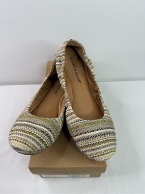 Lucky Brand Emmie Striped Knit Ballet Flats  Neutral Stripe Size 9